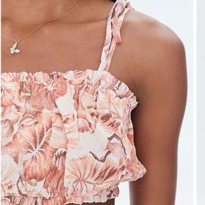 Forever 21 Tropical Floral Print Peach Cropped Cami
